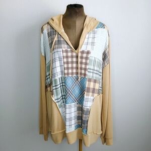 Sugarfox Hoodie Women's Size 3XL Butterscoth Patchwork Long Sleeve Plaid Preppy